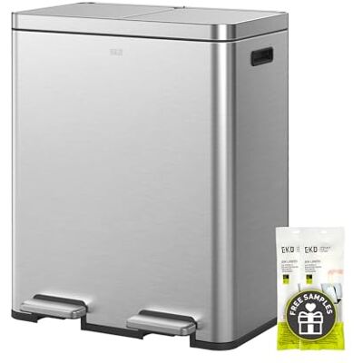 EKO Edison Mülleimer 2 Fächer 2x30L, Mülltrennsystem mit doppelten abnehmbaren Inneneimern, 20 Müllbeutel, Mülleimer Küche 60L, Treteimer mit Soft-Close-Deckel, Fingerabdruckfrei, Matt-Edelstahl EKO Edison Mülleimer 2 Fächer 2x30L, Mülltrennsystem mit doppelten abnehmbaren Inneneimern, 20 Müllbeutel, Mülleimer Küche 60L, Treteimer mit Soft-Close-Deckel, Fingerabdruckfrei, Matt-Edelstahl