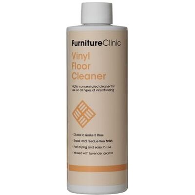 Furniture Clinic Vinyl-Bodenreiniger – Vinyl-Reiniger-Konzentrat Verdünnbar auf 5 Liter – Hochkonzentriert und schnelltrocknend – Mit Lavendelduft – Für alle Arten von Vinylböden – 500 ml Furniture Clinic Vinyl-Bodenreiniger – Vinyl-Reiniger-Konzentrat Verdünnbar auf 5 Liter – Hochkonzentriert und schnelltrocknend – Mit Lavendelduft – Für alle Arten von Vinylböden – 500 ml