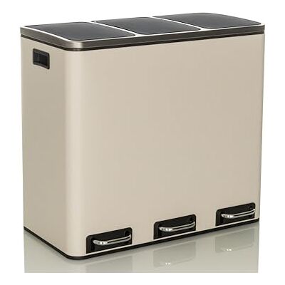 hjh OFFICE Mülleimer 3 x 18L CLEAN IX Metall, Mülltrennsystem, Abfalleimer mit Softclose, Treteimer mit 3 Fächer, Beige, 741102 hjh OFFICE Mülleimer 3 x 18L CLEAN IX Metall, Mülltrennsystem, Abfalleimer mit Softclose, Treteimer mit 3 Fächer, Beige, 741102