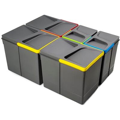 Emuca Recycle Behälter für Küchenschublade, Höhe 266, 3x15L + 2x7L, Anthrazitgrauer Kunststoff Emuca Recycle Behälter für Küchenschublade, Höhe 266, 3x15L + 2x7L, Anthrazitgrauer Kunststoff