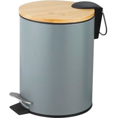 Amig – Kosmetikeimer mit Pedal 3L Naturline – Grau und Bambus – Hygienische Öffnung – Ø16,8 x 23 cm – Lackierter Edelstahl – Runder Badeimer Mülleimer mit Deckel Amig – Kosmetikeimer mit Pedal 3L Naturline – Grau und Bambus – Hygienische Öffnung – Ø16,8 x 23 cm – Lackierter Edelstahl – Runder Badeimer Mülleimer mit Deckel