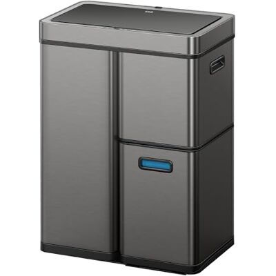 EKO Mirage Plus Mülltrennsystem mit 3 Fächer, 2 x 15 L und 30 L, Recycler Mülleimer mit Sensor, 3 Kunststoff Inneneimer, Automatischer Abfalleimer mit Deckel, großer Mülleimer Küche 60l, Gunmetal EKO Mirage Plus Mülltrennsystem mit 3 Fächer, 2 x 15 L und 30 L, Recycler Mülleimer mit Sensor, 3 Kunststoff Inneneimer, Automatischer Abfalleimer mit Deckel, großer Mülleimer Küche 60l, Gunmetal