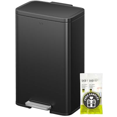 EKO 50L Mülleimer mit Geruchsfach und Inneneimer, Edelstahl, Mattschwarz Tretmülleimer Küche mit Soft-Close-Deckel und Offenhaltefunktion, fingerabdruckfrei und mit Edelstahl-Fußpedal EKO 50L Mülleimer mit Geruchsfach und Inneneimer, Edelstahl, Mattschwarz Tretmülleimer Küche mit Soft-Close-Deckel und Offenhaltefunktion, fingerabdruckfrei und mit Edelstahl-Fußpedal