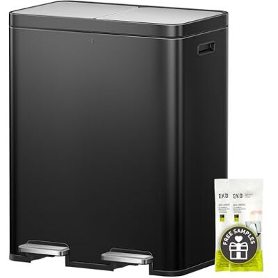 EKO Edison Mülleimer 2 Fächer 2x30L, Mülltrennsystem mit doppelten abnehmbaren Inneneimern, 20 Müllbeutel, Mülleimer Küche 60L, Treteimer mit Soft-Close-Deckel, Fingerabdruckfrei, Matt-Schwarz EKO Edison Mülleimer 2 Fächer 2x30L, Mülltrennsystem mit doppelten abnehmbaren Inneneimern, 20 Müllbeutel, Mülleimer Küche 60L, Treteimer mit Soft-Close-Deckel, Fingerabdruckfrei, Matt-Schwarz