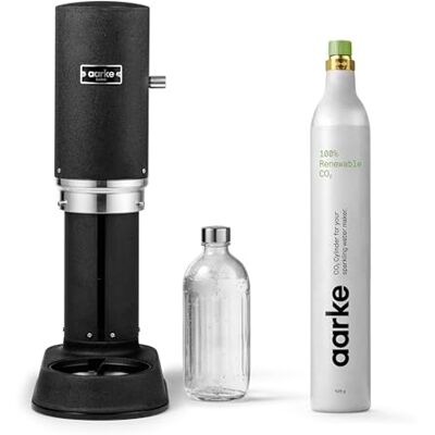 aarke Carbonator Pro, Wassersprudler mit Glasflasche, Mattschwarz Finish + 60L CO2-Zylinder, 100% erneuerbares CO2 aarke Carbonator Pro, Wassersprudler mit Glasflasche, Mattschwarz Finish + 60L CO2-Zylinder, 100% erneuerbares CO2