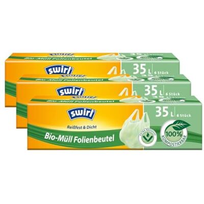 Swirl Bio-Müll Folien-Beutel 35l mit Tragegriff 6stk./Rolle (3er Pack) Swirl Bio-Müll Folien-Beutel 35l mit Tragegriff 6stk./Rolle (3er Pack)