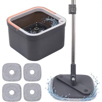 Relaxdays Wischmopp Set, 6 l Eimer mit Frischwassertank, grau HBT 18,5x31x31 cm, 4x quadratische Mikrofaser-Moppköpfe Relaxdays Wischmopp Set, 6 l Eimer mit Frischwassertank, grau HBT 18,5x31x31 cm, 4x quadratische Mikrofaser-Moppköpfe