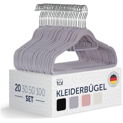 Blumtal Kleiderbügel 20 Stück ohne Clips Kleiderbügel Samt 360° drehbar und belastbar Ultra platzsparend und rutschfest Hangers Samtbügel Grau Blumtal Kleiderbügel 20 Stück ohne Clips Kleiderbügel Samt 360° drehbar und belastbar Ultra platzsparend und rutschfest Hangers Samtbügel Grau