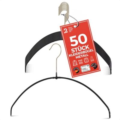 MAWA Kleiderbügel Light, Set mit 50 platzsparenden und rutschfesten Bügeln, ideal für T-Shirts, Tops und leichte Pullover, mit 360° drehbarem Haken und Antirutschbeschichtung, 40 cm, Schwarz MAWA Kleiderbügel Light, Set mit 50 platzsparenden und rutschfesten Bügeln, ideal für T-Shirts, Tops und leichte Pullover, mit 360° drehbarem Haken und Antirutschbeschichtung, 40 cm, Schwarz