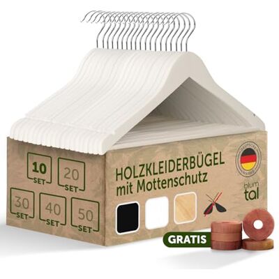 Blumtal Kleiderbügel Holz 10er Set Holzbügel mit 360° drehbarem Metallhaken Kleiderbügel Weiß + Zedernholz Mottenschutz Kleiderbügel Holz Weiss + Anti-Rutsch-Schicht & Einkerbungen Coat Hanger Blumtal Kleiderbügel Holz 10er Set Holzbügel mit 360° drehbarem Metallhaken Kleiderbügel Weiß + Zedernholz Mottenschutz Kleiderbügel Holz Weiss + Anti-Rutsch-Schicht & Einkerbungen Coat Hanger