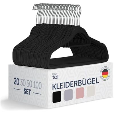 Blumtal Samt-Kleiderbügel, rutschfest, 360° drehbar, platzsparend, hochwertig, mit Krawattenklammer, 20 Stück Blumtal Samt-Kleiderbügel, rutschfest, 360° drehbar, platzsparend, hochwertig, mit Krawattenklammer, 20 Stück