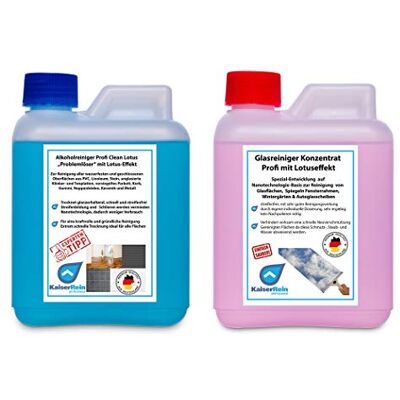 KaiserRein professional KaiserRein Glasreiniger Konzentrat mit Lotuseffekt 0,5 L (500ml) und Alkoholreiniger Profi Clean Lotus mit Lotuseffekt/Abperleffekt Konzentrat 500 ml SET KaiserRein professional KaiserRein Glasreiniger Konzentrat mit Lotuseffekt 0,5 L (500ml) und Alkoholreiniger Profi Clean Lotus mit Lotuseffekt/Abperleffekt Konzentrat 500 ml SET