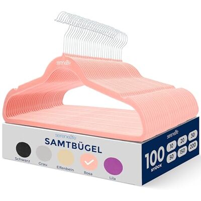 SereneLife Platzstparende Kleiderbügel Pink 100 Stück, Gardarobenbügel rutschfest aus Samt für Kleideraufbewahrung & Organisation, Hanger 360° drehbarer Haken für Hosen, Röcke, Hemden & Mäntel SereneLife Platzstparende Kleiderbügel Pink 100 Stück, Gardarobenbügel rutschfest aus Samt für Kleideraufbewahrung & Organisation, Hanger 360° drehbarer Haken für Hosen, Röcke, Hemden & Mäntel