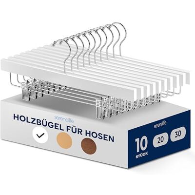 SereneLife Kleiderbügel mit Klammern, Hosenbügel 10 Stück, Kleiderbügel Holz mit 360 °Schwenkhaken & Verstellbare Clips, Rockbügel 35cm, Kleiderbügel Platzsparend & rutschfest, Hangers Clothes Weiß SereneLife Kleiderbügel mit Klammern, Hosenbügel 10 Stück, Kleiderbügel Holz mit 360 °Schwenkhaken & Verstellbare Clips, Rockbügel 35cm, Kleiderbügel Platzsparend & rutschfest, Hangers Clothes Weiß