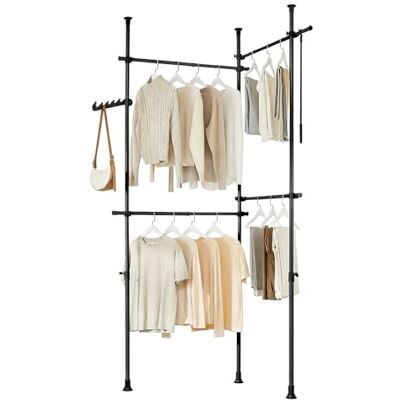 SoBuy Teleskop Kleiderständer verstellbar Schlafzimmer Schwarz Robuste Kleiderstange, offener Kleiderschrank und Garderobe, platzsparendes Design für Schlafzimmer, KLS03-II-SCH SoBuy Teleskop Kleiderständer verstellbar Schlafzimmer Schwarz Robuste Kleiderstange, offener Kleiderschrank und Garderobe, platzsparendes Design für Schlafzimmer, KLS03-II-SCH