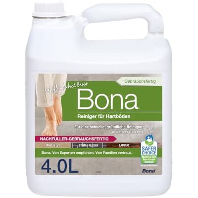 Bona Fliesenreiniger 4L, Laminatreiniger, Vinylboden Reiniger Feinsteinzeug Reiniger, Naturstein, streifenfreies und ph-neutrales Reinigungsmittel, Boden Reiniger, Schmierseife Bona Fliesenreiniger 4L, Laminatreiniger, Vinylboden Reiniger Feinsteinzeug Reiniger, Naturstein, streifenfreies und ph-neutrales Reinigungsmittel, Boden Reiniger, Schmierseife