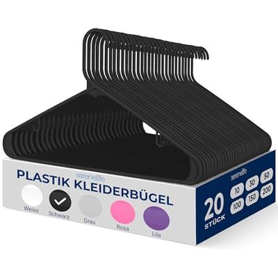 SereneLife Kleiderbügel Kunststoff Schwarz, 20er Set, Bügel rutschfest und Platzsparend, Clothes Hangers mit Einkerbungen im Schulterbereich für Anzüge, Hemden und Krawatten, Leicht und Funktionell SereneLife Kleiderbügel Kunststoff Schwarz, 20er Set, Bügel rutschfest und Platzsparend, Clothes Hangers mit Einkerbungen im Schulterbereich für Anzüge, Hemden und Krawatten, Leicht und Funktionell