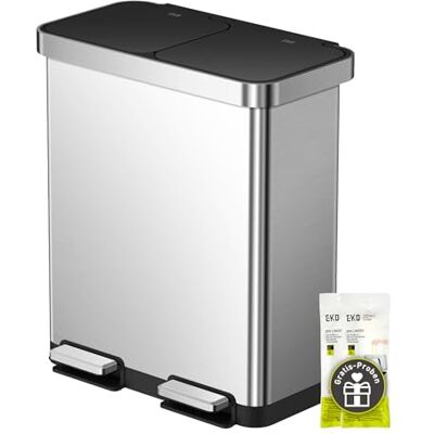 EKO Mülleimer 2 Fächer, 40 + 28 Liter, Edelstahl Tretmülleimer, 12 Müllsäcke, ein herausnehmbarer Inneneimer, langlebigen Pedalen, Soft Closing, fingerabdruckfrei, Mülltrennsystem, Abfalleimer küche EKO Mülleimer 2 Fächer, 40 + 28 Liter, Edelstahl Tretmülleimer, 12 Müllsäcke, ein herausnehmbarer Inneneimer, langlebigen Pedalen, Soft Closing, fingerabdruckfrei, Mülltrennsystem, Abfalleimer küche