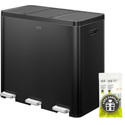 EKO Essential Mülleimer 3 Fächer, 3 x 20 Liter, Mülltrennsystem Küchentretmülleimer, inklusive 20 Müllsäcke, Großraum Abfalleimer mit Deckel, sanftem Schließen und luftdicht, Mattschwarz Edelstahl EKO Essential Mülleimer 3 Fächer, 3 x 20 Liter, Mülltrennsystem Küchentretmülleimer, inklusive 20 Müllsäcke, Großraum Abfalleimer mit Deckel, sanftem Schließen und luftdicht, Mattschwarz Edelstahl