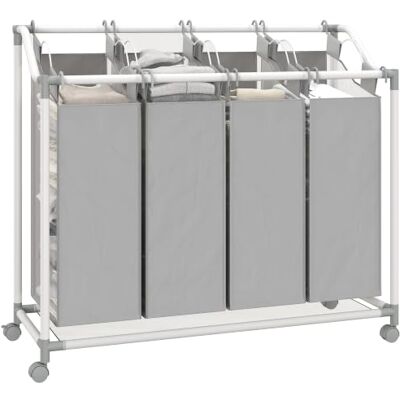 HOMCOM Wäschekorb Wäschesammler 4 Fächer 160 L Räder Wäschesack Grau Herausnehmbarer Wäschesack, Wäschebox, Wäschesortierer, Wäschewagen, Waschküche, Schlafzimmer, Badezimmer HOMCOM Wäschekorb Wäschesammler 4 Fächer 160 L Räder Wäschesack Grau Herausnehmbarer Wäschesack, Wäschebox, Wäschesortierer, Wäschewagen, Waschküche, Schlafzimmer, Badezimmer
