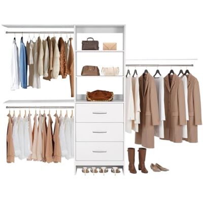 VEVOR Garderobenständer mit 3 Schubladen, Verstellbarer Kleiderständer aus Holz, Kleiderschrankorganisation mit 3 ausziehbaren Kleiderstangen (575-1020 mm) Schranksystem für begehbare Garderoben VEVOR Garderobenständer mit 3 Schubladen, Verstellbarer Kleiderständer aus Holz, Kleiderschrankorganisation mit 3 ausziehbaren Kleiderstangen (575-1020 mm) Schranksystem für begehbare Garderoben