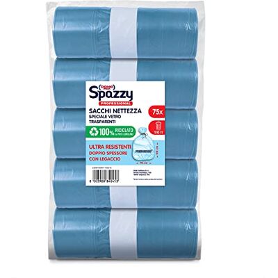 Domopak Spazzy Professional Müllbeutel, Spezialglas, 110 l, Hellblau, transparent, 5 Packungen à 15 Stück Domopak Spazzy Professional Müllbeutel, Spezialglas, 110 l, Hellblau, transparent, 5 Packungen à 15 Stück
