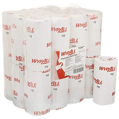 Wypall L10 Papier-Reinigungstücher für Lebensmittel und Hygiene 7236 – 1-lagige kompakte Reinigungstücher – 24 Rollen x 165 Papier-Wischtücher, weiß (insges. 3.960) Wypall L10 Papier-Reinigungstücher für Lebensmittel und Hygiene 7236 – 1-lagige kompakte Reinigungstücher – 24 Rollen x 165 Papier-Wischtücher, weiß (insges. 3.960)