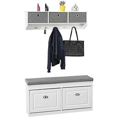 SoBuy Flurgarderoben Set Wandgarderobe-Set Flurset Flurmöbel Schuhbank mit Sitzfläche Flurgarderobe, weiß FSR64-W+ FRG282-W SoBuy Flurgarderoben Set Wandgarderobe-Set Flurset Flurmöbel Schuhbank mit Sitzfläche Flurgarderobe, weiß FSR64-W+ FRG282-W