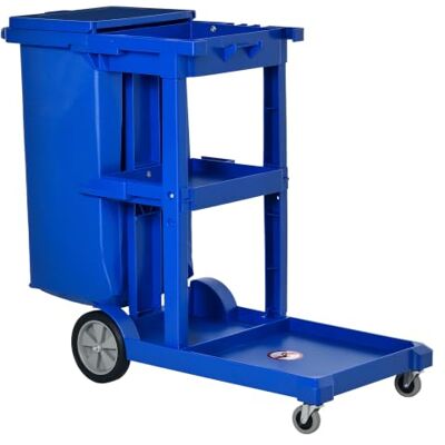HOMCOM Reinigungswagen auf Rädern, Reinigungswagen, 3 Ebenen Regale, Blau Reinigungswagen, Hauswirtschaftlicher Nutzservice, Müllbeutel, Mopphalter, Hotel, Büro HOMCOM Reinigungswagen auf Rädern, Reinigungswagen, 3 Ebenen Regale, Blau Reinigungswagen, Hauswirtschaftlicher Nutzservice, Müllbeutel, Mopphalter, Hotel, Büro