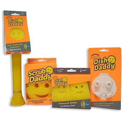 Scrub Daddy Dish Daddy Spülschwamm mit Spülmittelspender, Nachfüllköpfe, Schwamm und Anschlusskopf, Flaschenbürste mit auswechselbarem Kopf, Temperaturempfindlicher Schwamm für Reinigung Gelb Scrub Daddy Dish Daddy Spülschwamm mit Spülmittelspender, Nachfüllköpfe, Schwamm und Anschlusskopf, Flaschenbürste mit auswechselbarem Kopf, Temperaturempfindlicher Schwamm für Reinigung Gelb