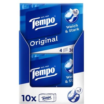 Tempo Orginal Taschentücher Megapack 10 Packungen mit je 30 Päckchen x 10 Tüchern extra starke, weiche Papiertaschentücher, waschmaschinenfest Tempo Orginal Taschentücher Megapack 10 Packungen mit je 30 Päckchen x 10 Tüchern extra starke, weiche Papiertaschentücher, waschmaschinenfest