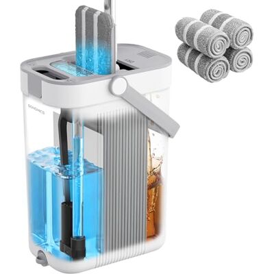 SONGMICS Wischmopp-Set mit Eimer, Bodenwischer, Trennung von Frisch- und Schmutzwasser, 3-Kammer-Eimer mit Abstreifer, 360° drehbarer Wischkopf, 4 Mikrofaserbezüge, weiß-grau LMB001WT04 SONGMICS Wischmopp-Set mit Eimer, Bodenwischer, Trennung von Frisch- und Schmutzwasser, 3-Kammer-Eimer mit Abstreifer, 360° drehbarer Wischkopf, 4 Mikrofaserbezüge, weiß-grau LMB001WT04