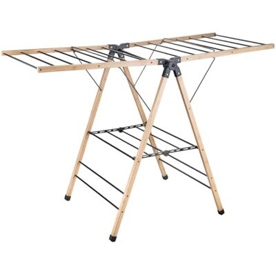 Amig Klappbarer Wäscheständer mit Flügeln Mod. Aeria NaturDry Epoxidstahl und Bambus Wäschetrockner Einfaches Auf- und Zusammenklappen 13m Trockenfläche 137x62x92 cm Farbe Schwarz/Bambu Amig Klappbarer Wäscheständer mit Flügeln Mod. Aeria NaturDry Epoxidstahl und Bambus Wäschetrockner Einfaches Auf- und Zusammenklappen 13m Trockenfläche 137x62x92 cm Farbe Schwarz/Bambu