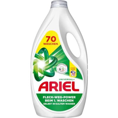 Ariel Flüssigwaschmitte, 70 Wäschen, Universal+, Fleck-Weg-Power beim 1. Waschen, selbst in kaltem Wasser Ariel Flüssigwaschmitte, 70 Wäschen, Universal+, Fleck-Weg-Power beim 1. Waschen, selbst in kaltem Wasser