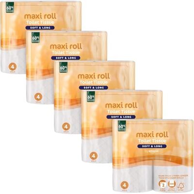 Amazon Toilettenpapier (Maxi-Rolle), 2-lagig, Gesteppt, Weich und Sanft, 20 Rollen (5 Packungen mit je 4 Rollen), 500 Blatt pro Rolle Amazon Toilettenpapier (Maxi-Rolle), 2-lagig, Gesteppt, Weich und Sanft, 20 Rollen (5 Packungen mit je 4 Rollen), 500 Blatt pro Rolle