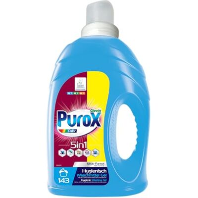 Clovin Purox PUROX COLOR Konzentrat Gel 143 Waschladungen 4,3 l – Universelles Gel für Farbige Textilien, Effektiv Gegen Verschmutzungen, Löst Sich Vollständig Auf, Umweltfreundlich, Kalkschutz Clovin Purox PUROX COLOR Konzentrat Gel 143 Waschladungen 4,3 l – Universelles Gel für Farbige Textilien, Effektiv Gegen Verschmutzungen, Löst Sich Vollständig Auf, Umweltfreundlich, Kalkschutz