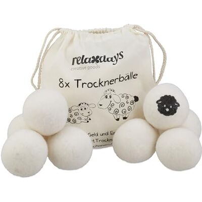 Relaxdays Trocknerbälle 8er Set, Schafwolle, Trocknerkugeln für Wäschetrockner, umweltschonend, schnelles Trocknen, weiß Relaxdays Trocknerbälle 8er Set, Schafwolle, Trocknerkugeln für Wäschetrockner, umweltschonend, schnelles Trocknen, weiß