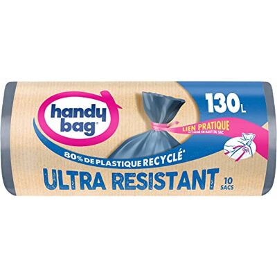 Handy Bag Müllbeutel mit praktischem Bindeglied, sehr strapazierfähig, 130 l x 10 Beutel – auslaufsicherer Boden – maximale Wasserdichtigkeit – praktischer Verschluss oben am Beutel – 80% Handy Bag Müllbeutel mit praktischem Bindeglied, sehr strapazierfähig, 130 l x 10 Beutel – auslaufsicherer Boden – maximale Wasserdichtigkeit – praktischer Verschluss oben am Beutel – 80%