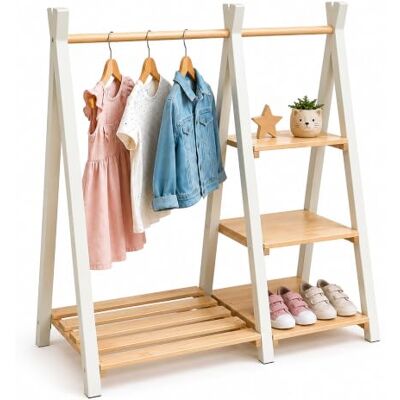 Relaxdays Kleiderständer Kinder, Kiefernholz, Kleiderstange & Regal, HBT: 111,5 x 112 x 48 cm, Kinderzimmer, Natur/weiß Relaxdays Kleiderständer Kinder, Kiefernholz, Kleiderstange & Regal, HBT: 111,5 x 112 x 48 cm, Kinderzimmer, Natur/weiß