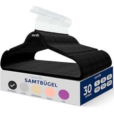 SereneLife Kleiderhaken Schwarz, Samtbügel 30 Stück, rutschfeste Bügel mit 360° drehbarer Haken für Ihre Garderobe, Platzsparend für Kleideraufbewahrung & Organisation, Clothes Hangers for Home SereneLife Kleiderhaken Schwarz, Samtbügel 30 Stück, rutschfeste Bügel mit 360° drehbarer Haken für Ihre Garderobe, Platzsparend für Kleideraufbewahrung & Organisation, Clothes Hangers for Home