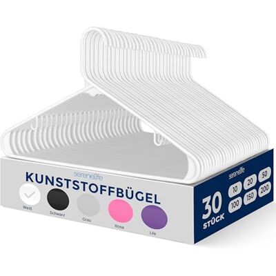 SereneLife 30er Set Kleiderbügel Kunststoff, Kleiderbügel Platzsparend weiß, Hangers rutschfest, 0.6cm dick, 42cm lang, Bügel für den Kleiderschrank & Garderobe, Ideal für Jacken, Hemden & Hosen SereneLife 30er Set Kleiderbügel Kunststoff, Kleiderbügel Platzsparend weiß, Hangers rutschfest, 0.6cm dick, 42cm lang, Bügel für den Kleiderschrank & Garderobe, Ideal für Jacken, Hemden & Hosen