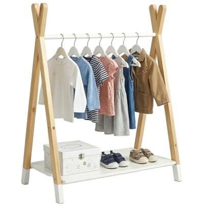 Relaxdays Kleiderständer für Kinder, HxBxT: 100 x 80 x 40 cm, Kleiderstange, Kiefernholz, Kindergarderobe, Natur/weiß Relaxdays Kleiderständer für Kinder, HxBxT: 100 x 80 x 40 cm, Kleiderstange, Kiefernholz, Kindergarderobe, Natur/weiß