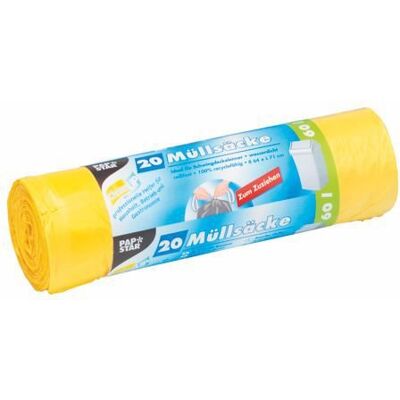 PAPSTAR Müllsäcke zum Zuziehen, HDPE 60 l 71 cm x 64,5 cm gelb Menge: 180 St PAPSTAR Müllsäcke zum Zuziehen, HDPE 60 l 71 cm x 64,5 cm gelb Menge: 180 St
