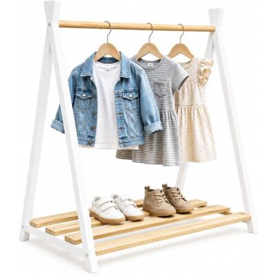 Relaxdays Kleiderständer Kinder, Kiefernholz, Kleiderstange & Ablage, HBT: 111,5 x 112 x 48 cm, Kinderzimmer, Natur/weiß Relaxdays Kleiderständer Kinder, Kiefernholz, Kleiderstange & Ablage, HBT: 111,5 x 112 x 48 cm, Kinderzimmer, Natur/weiß