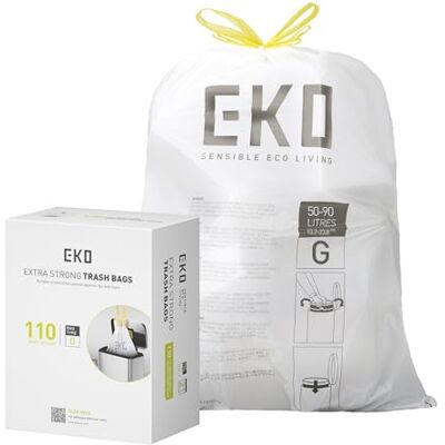 EKO Extra starke, große Müllbeutel, robuste Müllbeutel mit Kordelzug, für Küche und Haushalt, auslaufsicher, 80 l, 110 Stück, Code G EKO Extra starke, große Müllbeutel, robuste Müllbeutel mit Kordelzug, für Küche und Haushalt, auslaufsicher, 80 l, 110 Stück, Code G