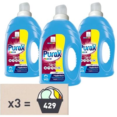 Clovin Purox PUROX COLOR Konzentrat Gel 143 Waschladungen x 3 Multipack 4,3 l je Flasche – Entfernt Flecken, Schont Farben, Phosphatfrei, Vollständig Ausspülbar, Ideal für Hand- und Maschinenwäsche Clovin Purox PUROX COLOR Konzentrat Gel 143 Waschladungen x 3 Multipack 4,3 l je Flasche – Entfernt Flecken, Schont Farben, Phosphatfrei, Vollständig Ausspülbar, Ideal für Hand- und Maschinenwäsche