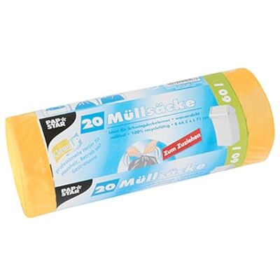 PAPSTAR 1 Karton = 9x20 Müllsäcke zum Zuziehen, HDPE 60 l 71 cm x 64,5 cm gelb 14197 PAPSTAR 1 Karton = 9x20 Müllsäcke zum Zuziehen, HDPE 60 l 71 cm x 64,5 cm gelb 14197