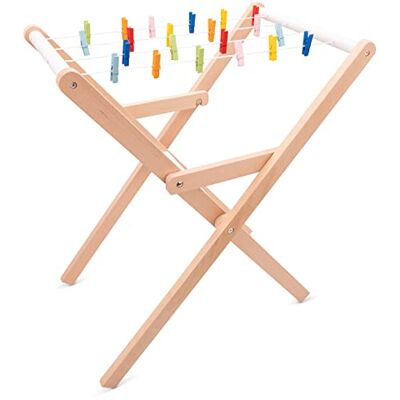 Woet Holz-Wäscheständer mit 21 Klammern, klappbar Wäsche-Rollenspielset, Spielzeug-Wäscheständer, Wäscheleine, Puppenkleider-Zubehör, Haushalts-Rollenspiel, ab 3 Jahren Woet Holz-Wäscheständer mit 21 Klammern, klappbar Wäsche-Rollenspielset, Spielzeug-Wäscheständer, Wäscheleine, Puppenkleider-Zubehör, Haushalts-Rollenspiel, ab 3 Jahren