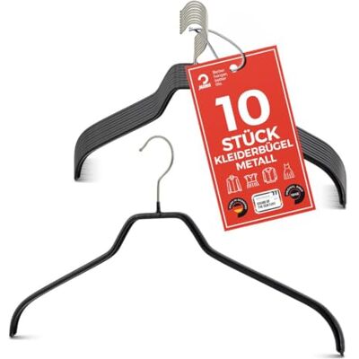 MAWA Kleiderbügel, Set mit 10 platzsparenden und rutschfesten Bügeln, ideal für Hemden und Blusen, mit 360°drehbarem Haken, Antirutschbeschichtung, 36 cm, Schwarz MAWA Kleiderbügel, Set mit 10 platzsparenden und rutschfesten Bügeln, ideal für Hemden und Blusen, mit 360°drehbarem Haken, Antirutschbeschichtung, 36 cm, Schwarz