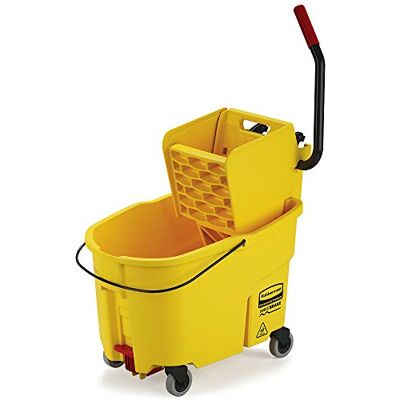 Rubbermaid Commercial Products WaveBrake 44 QT Side-Press Mop Eimer und Auswringer Combo auf Rädern mit Fußablauf, gelb, für schwere Bodenreinigung Rubbermaid Commercial Products WaveBrake 44 QT Side-Press Mop Eimer und Auswringer Combo auf Rädern mit Fußablauf, gelb, für schwere Bodenreinigung